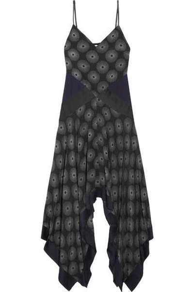 Shop Diane Von Furstenberg Silk Satin-paneled Printed Crepe Midi Dress In Black
