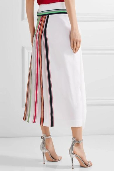 Shop Diane Von Furstenberg Pleated Grosgrain-trimmed Linen-blend And Georgette Skirt