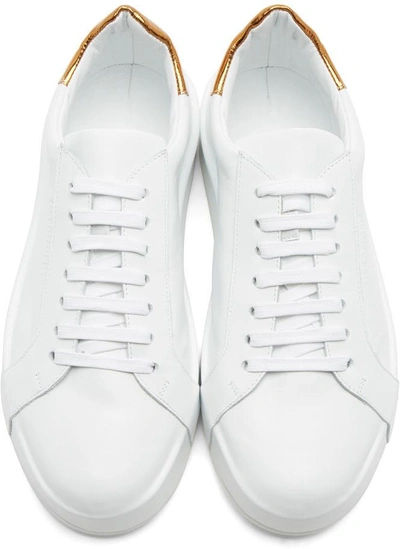 Shop Jil Sander White & Gold Leather Sneakers