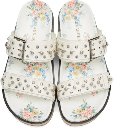 Shop Alexander Mcqueen White Studded Slide Sandals