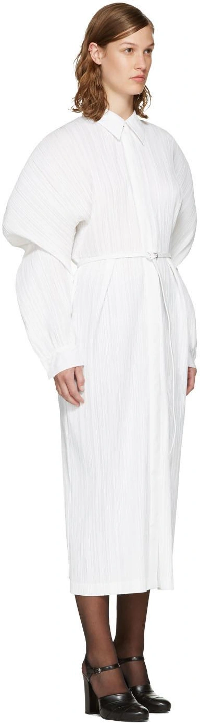 Shop Jil Sander White Belted Plissé Dress