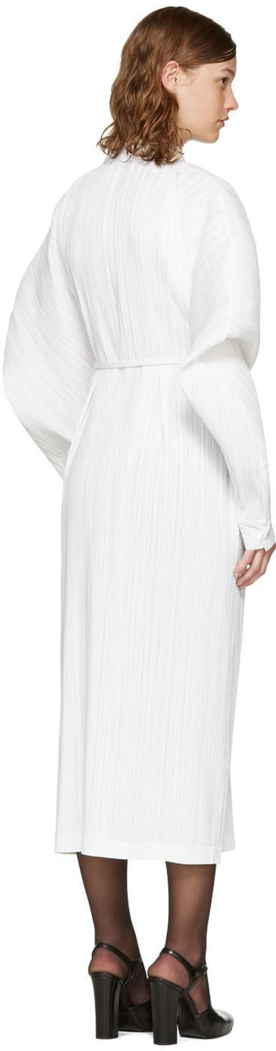 Shop Jil Sander White Belted Plissé Dress