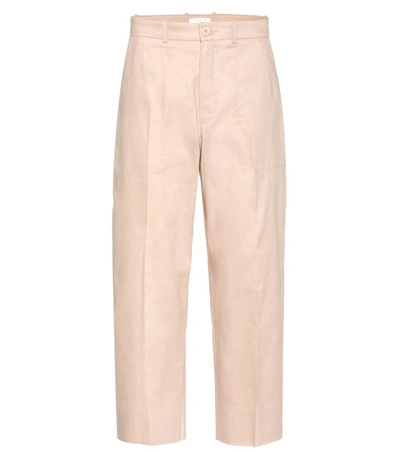 Chloé Cropped Length Linen-cotton Blend Trousers In Pink