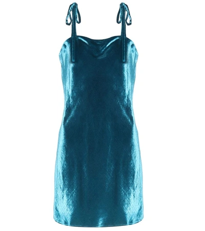 Attico Sabrina Velvet Mini Dress In Turquoise