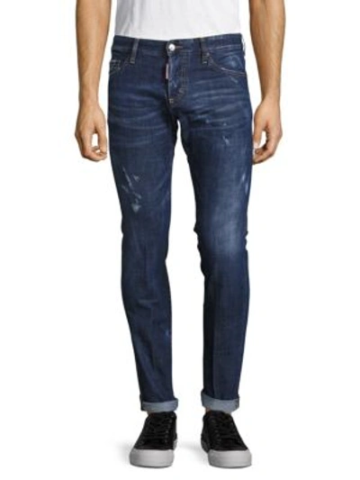 Dsquared2 Distressed & Whiskered Jeans In Denim