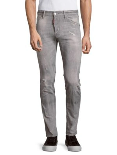 Dsquared2 Distressed & Splatter-paint Print Jeans In Grey