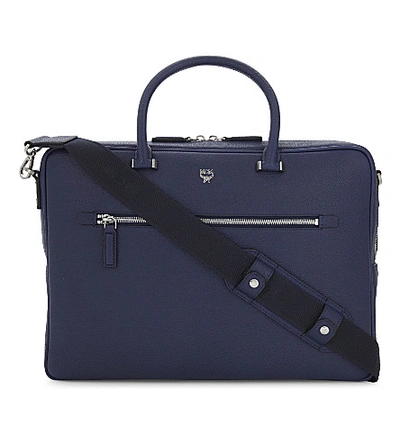 Mcm Leather Pebbled Briefcase In Pistol Blue