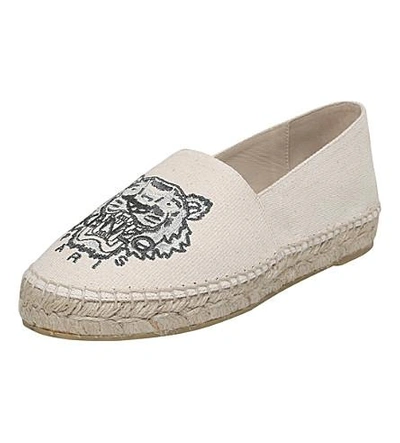 Shop Kenzo Tiger-embroidered Canvas Espadrilles In Cream