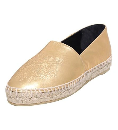 Shop Kenzo Tiger-embroidered Metallic-leather Espadrilles In Gold