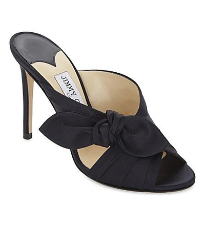 Shop Jimmy Choo Keely 100 Satin Heeled Mules In Navy
