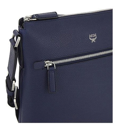 Shop Mcm Otto Small Leather Messenger Bag In Pistol Blue