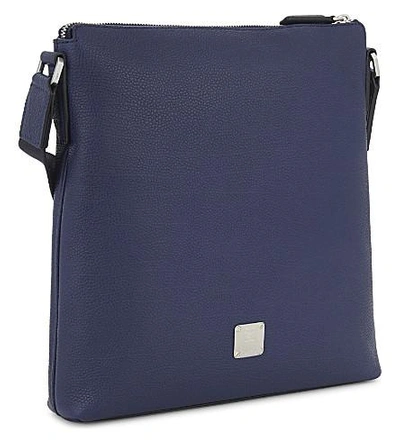 Shop Mcm Otto Small Leather Messenger Bag In Pistol Blue