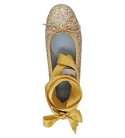 Shop Chiara Ferragni Glitter-embellished Leather Ballet Flats In Gold