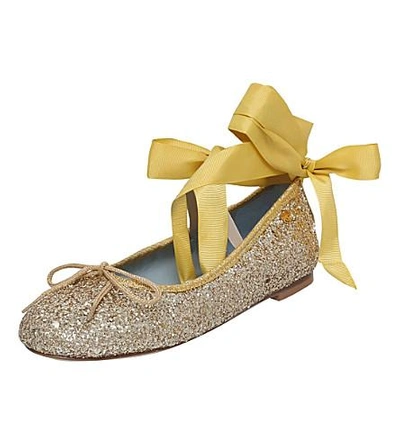 Shop Chiara Ferragni Glitter-embellished Leather Ballet Flats In Gold