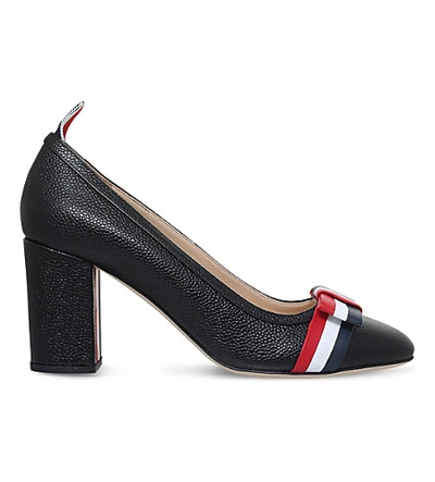 Shop Thom Browne Striped Leather Heeled Pumps In Black