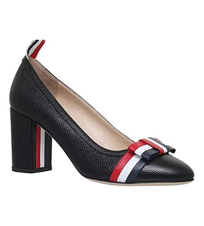 Shop Thom Browne Striped Leather Heeled Pumps In Black