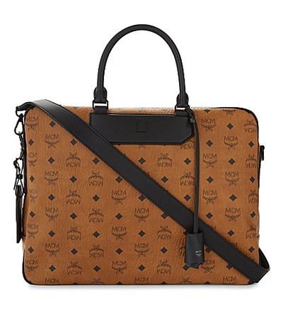 Mcm Travel Line Leather Briefcase In Cognac