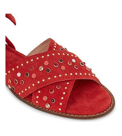 Shop Maje Feminy Suede Sandals In Rouge