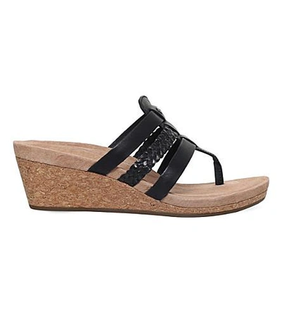 Ugg Maddie Strappy Leather Wedge Sandals In Black