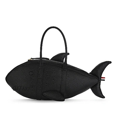 Shop Thom Browne Shark Pebbled Leather Tote In Black