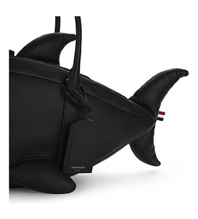 Shop Thom Browne Shark Pebbled Leather Tote In Black