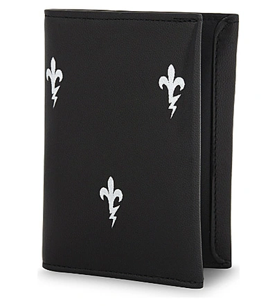 Neil Barrett Fleur De Thunder Leather Card Holder In Blk White