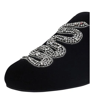 Shop Gucci Lawrence Snake-embroidered Velvet Slippers In Black