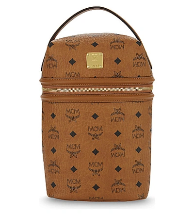 Mcm Logo Leather Backpack In Cognac