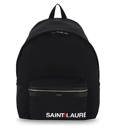 Shop Saint Laurent City Logo Backpack In Blk White