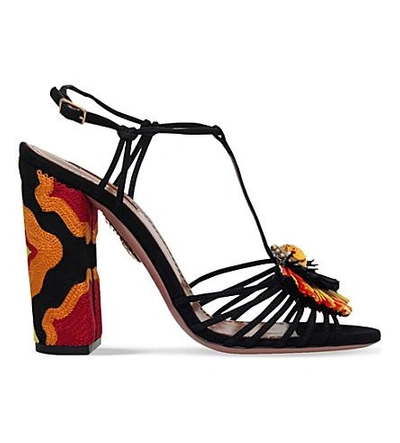 Shop Aquazzura Samba Suede Sandals In Black