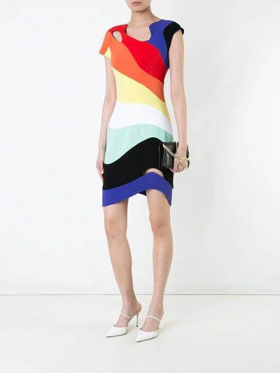 Shop Mugler Rainbow Wave Bodycon Dress In Multicolour