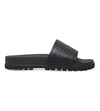 Gucci Gg Embossed Leather Slide Sandals In Black
