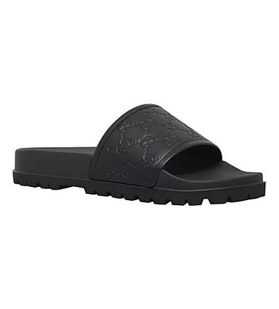 Shop Gucci Pursuit Trek Leather Slider Sandals In Black