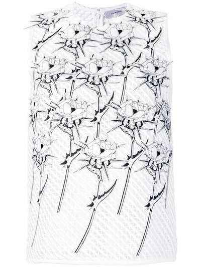 Shop Carven Floral-embroidered Sleeveless Top In 000blanc