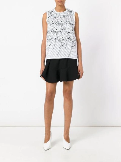 Shop Carven Floral-embroidered Sleeveless Top In 000blanc