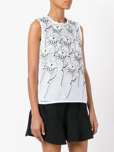 Shop Carven Floral-embroidered Sleeveless Top In 000blanc