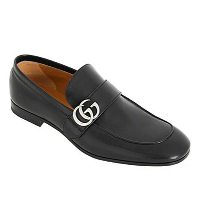 Shop Gucci Donnie Gg Leather Loafers In Black