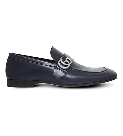 Shop Gucci Donnie Gg Leather Loafers In Navy