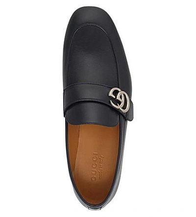 Shop Gucci Donnie Gg Leather Loafers In Navy