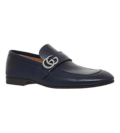 Shop Gucci Donnie Gg Leather Loafers In Navy