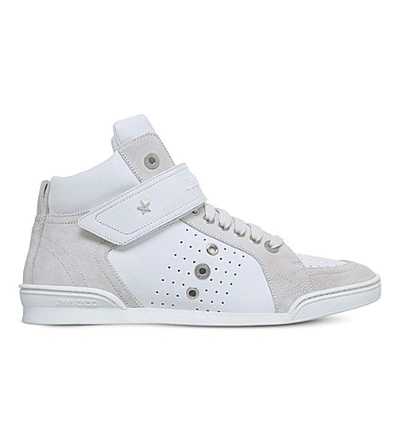 Shop Jimmy Choo Lewis Leather High-top Trainers In White