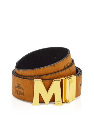 Shop Mcm Claus Reversible Belt In Cognac/gold