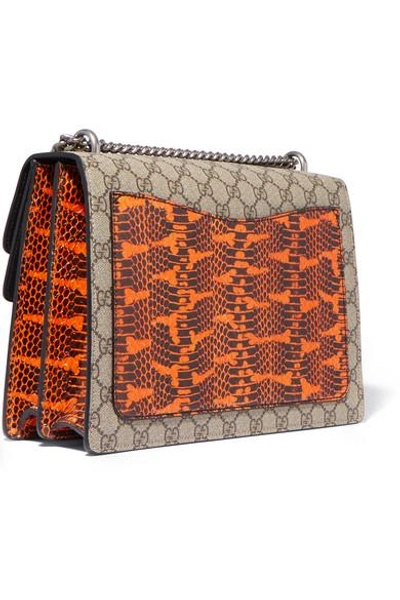 Gucci Dionysus Appliquéd Printed Coated-canvas And Watersnake Shoulder Bag In Beige