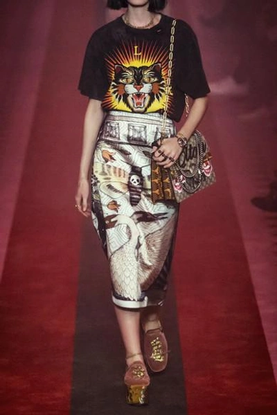 Gucci Dionysus Appliquéd Printed Coated-canvas And Watersnake Shoulder Bag In Beige