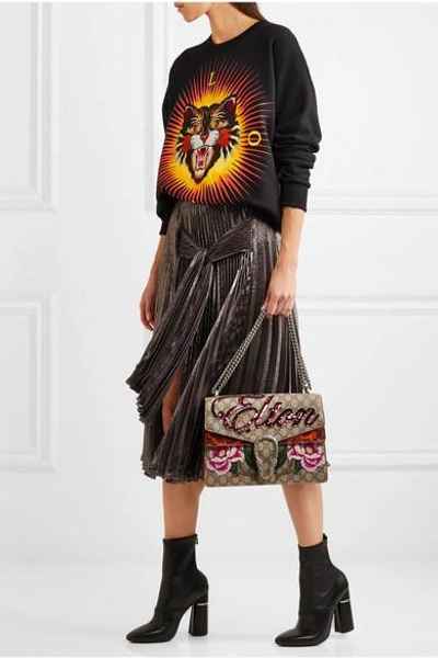 Gucci Dionysus Appliquéd Printed Coated-canvas And Watersnake Shoulder Bag In Beige