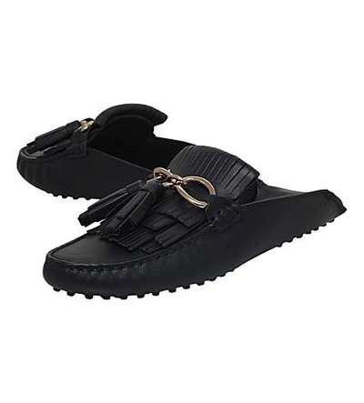 Shop Tod's Gommino Fringed Leather Mules In Black