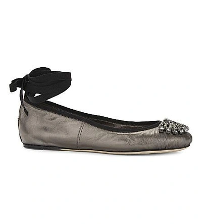 Shop Jimmy Choo Grace Leather Ballet Flats In Anthracite