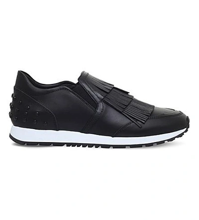 Shop Tod's Sportivo Fringe Leather Sneakers In Black