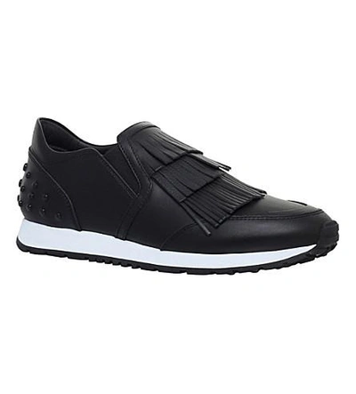 Shop Tod's Sportivo Fringe Leather Sneakers In Black