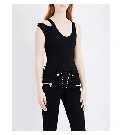Ben Taverniti Unravel Project Cut-out Cotton-blend Bodysuit In Black